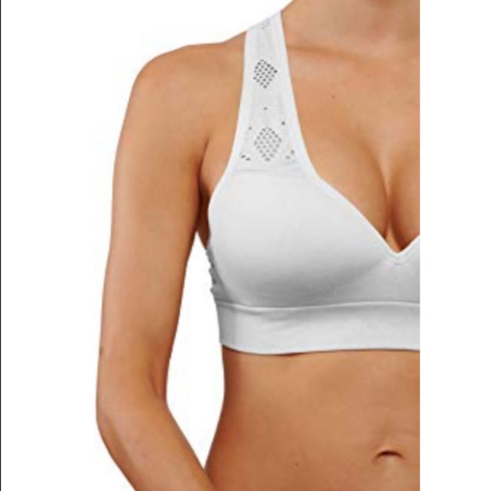 NEW Push Up V-neck sports bra in white laser cut - Picture 2 of 3